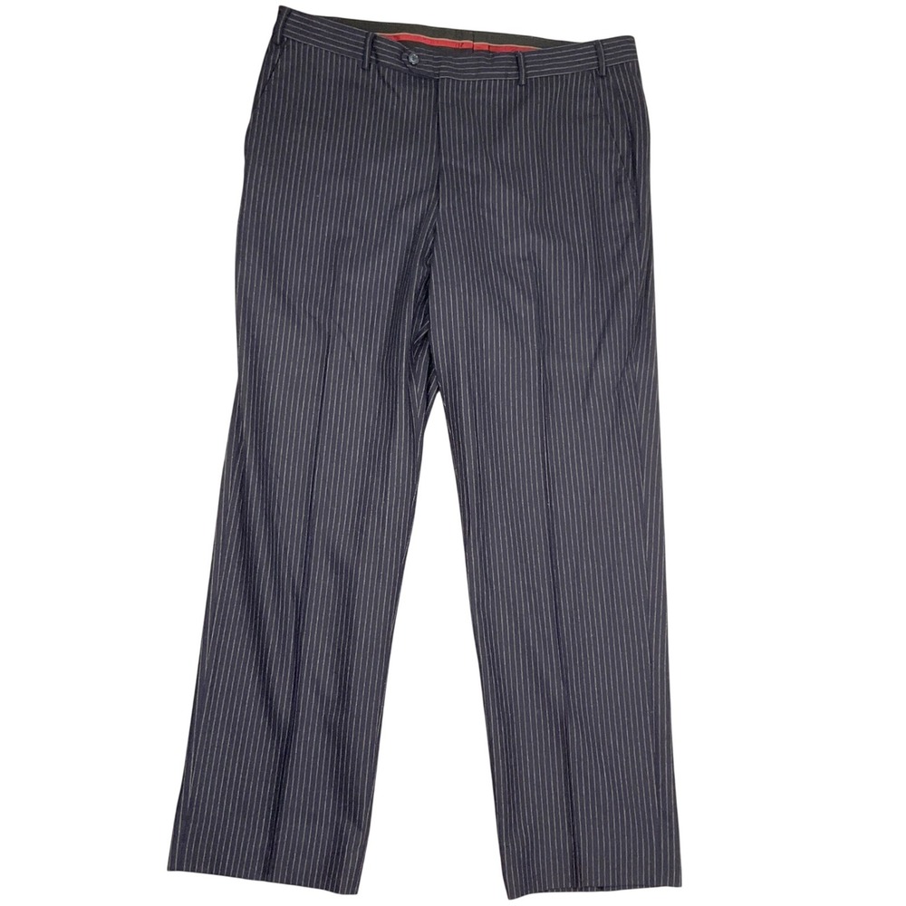 Gino Sartore Dress Pants Mens 38W 32 Navy Pinstripe Flannel Vitale Barberis
